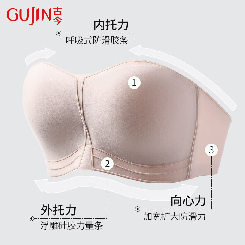 古今无痕无钢圈隐形防滑抹胸礼服结婚文胸小胸聚拢可拆卸肩带内衣 经典黑【单件装】 M (70A/70B/75A/75B)