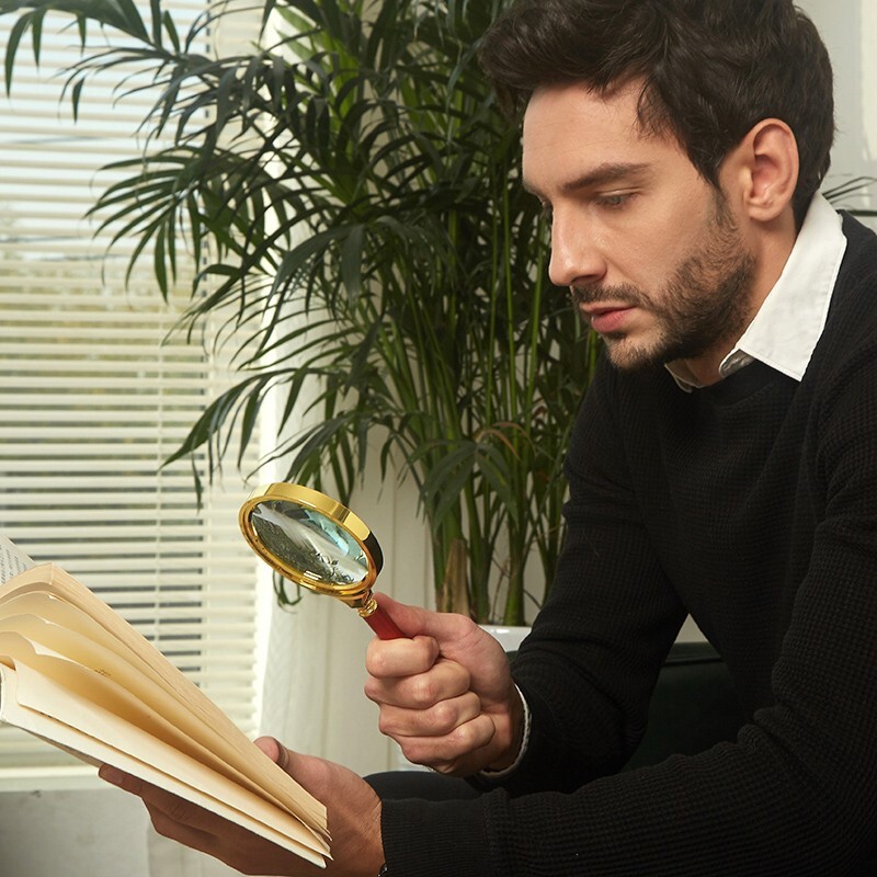 BIJIA放大镜美式光学金属手持鉴定阅读便携多场景用途高倍放大镜 加大版090(加长手柄)广角款