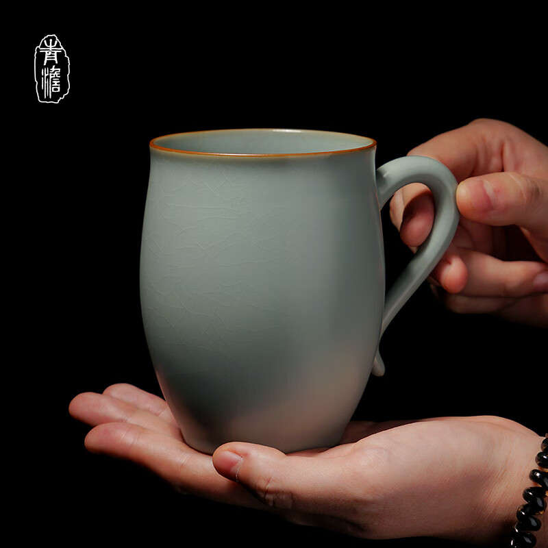 青澹汝窑会议陶瓷杯茶杯茶具景德镇家用泡茶水杯可养纯手工洛神杯 洛神杯 天青色