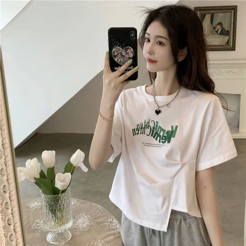 慕林挽短款不规则小个子短袖t恤女装夏季潮流感设计感小众正肩上衣