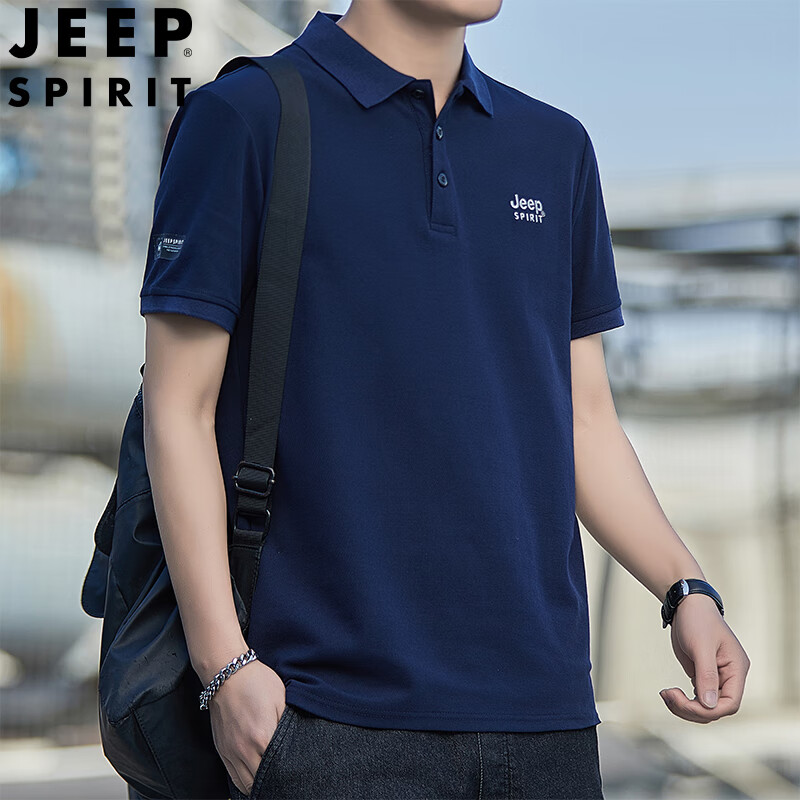 JEEP SPIRIT短袖t恤男P.O.L.O衫夏季休闲上衣翻领体恤大码男装半袖2024 7225墨绿色 3XL 建议170-185斤