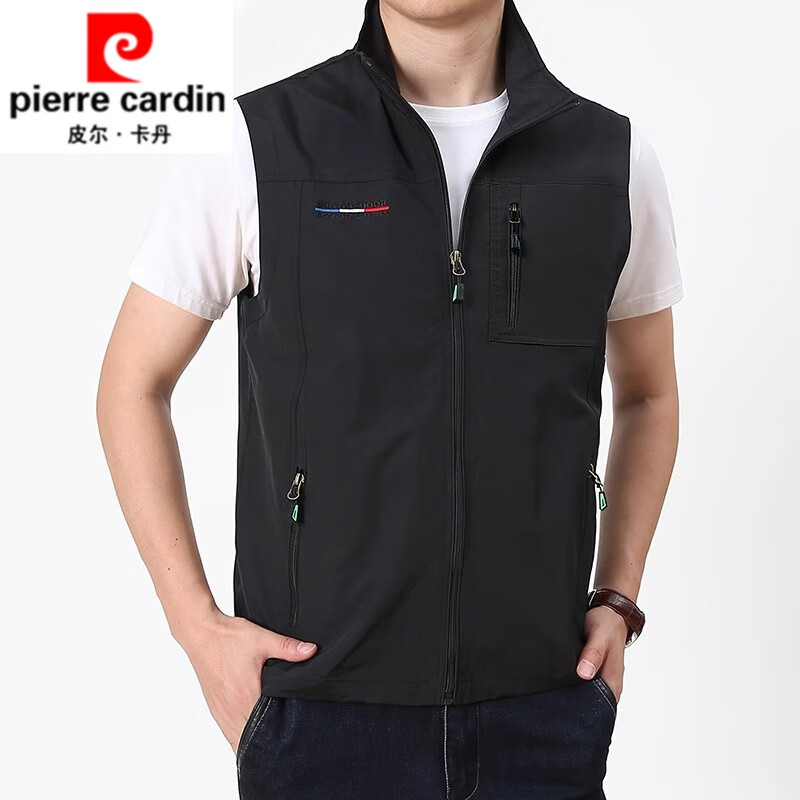 皮尔卡丹（pierre cardin）吉普盾马甲男夏季新款速干透气坎肩中老年男女同款马夹爸爸装背心 黑色 S 【800-100斤】