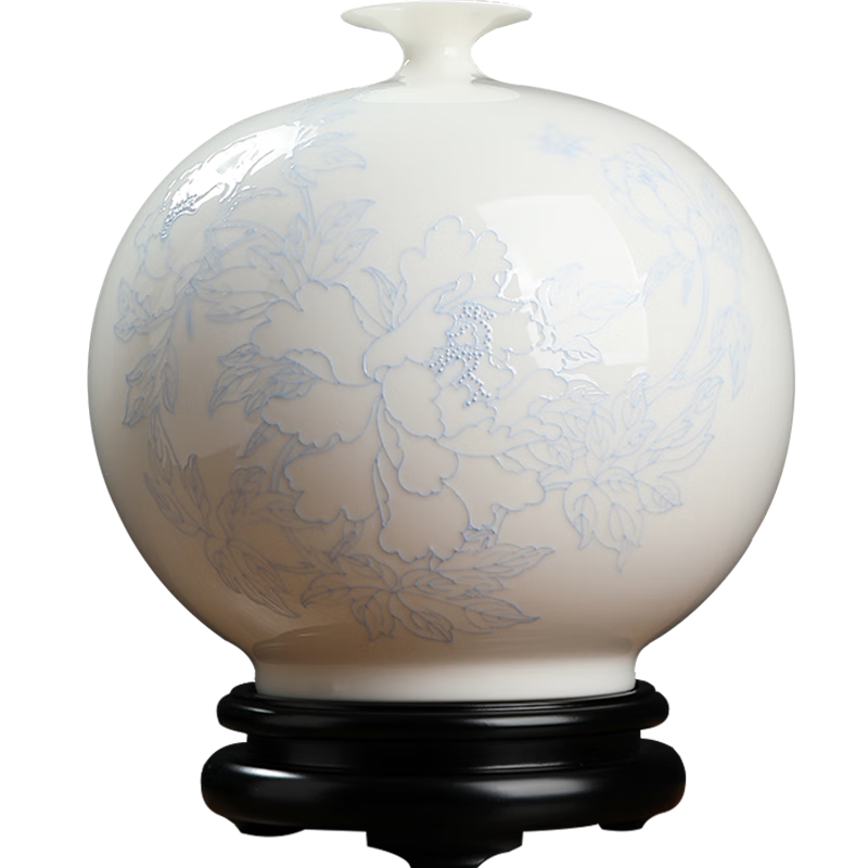 東方泥土 德化白瓷手繪花瓶擺件 陶瓷客廳裝飾品/花開(kāi)富貴