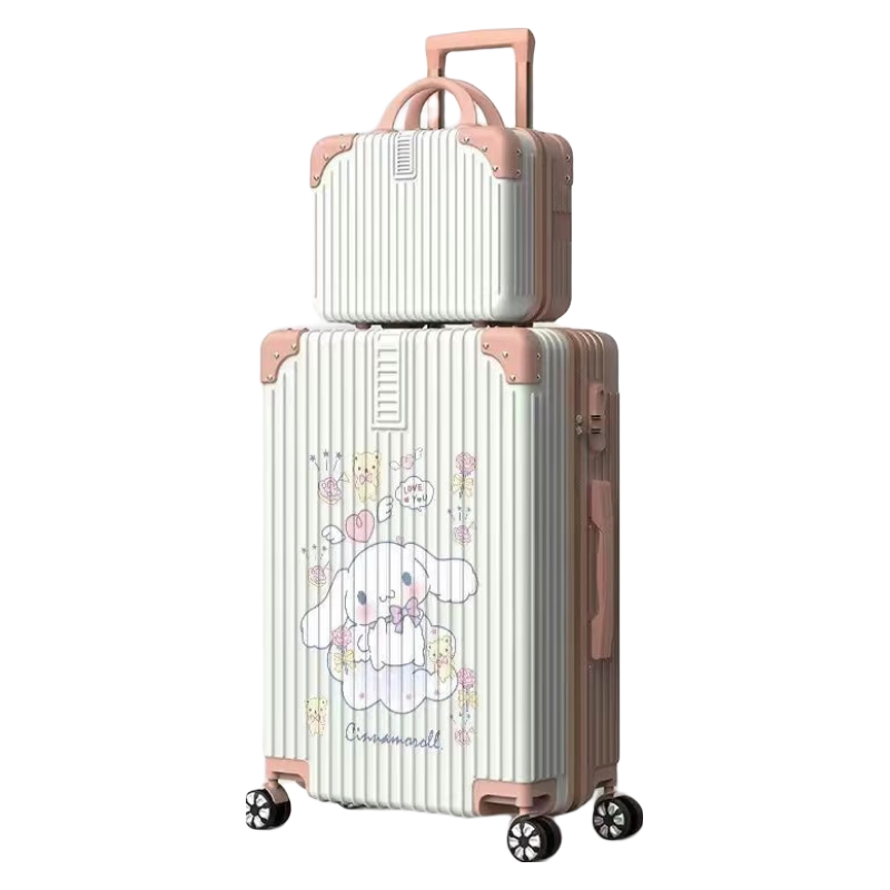 袋鼠卡通行李箱女學生動漫拉桿箱大容量旅行箱高顏值可愛玉桂狗密碼箱 玫配白【玉桂狗】拉鏈子母箱 20英寸 【偏小可登機】
