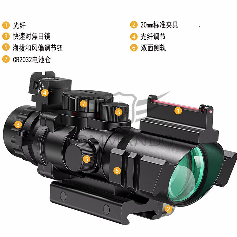 commando指挥者火车头瞄准器4x32光纤机械固定四倍瞄十字红点望远镜 4