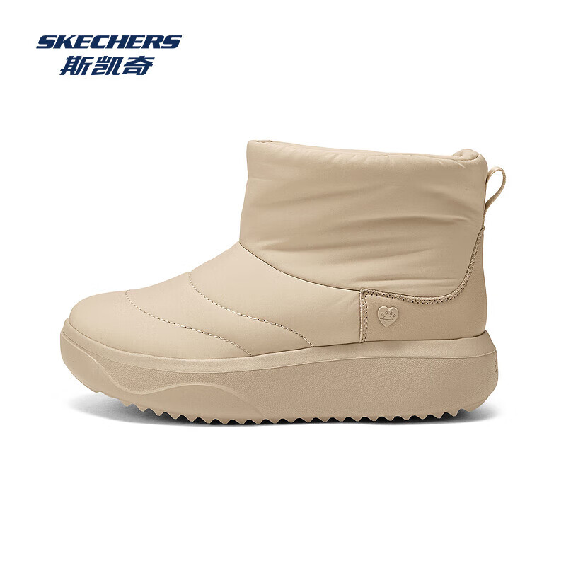 斯凯奇（Skechers）女士时尚厚底增高防滑加绒棉鞋中筒靴冬季新品耐滑保暖时尚 自然色/NAT 37