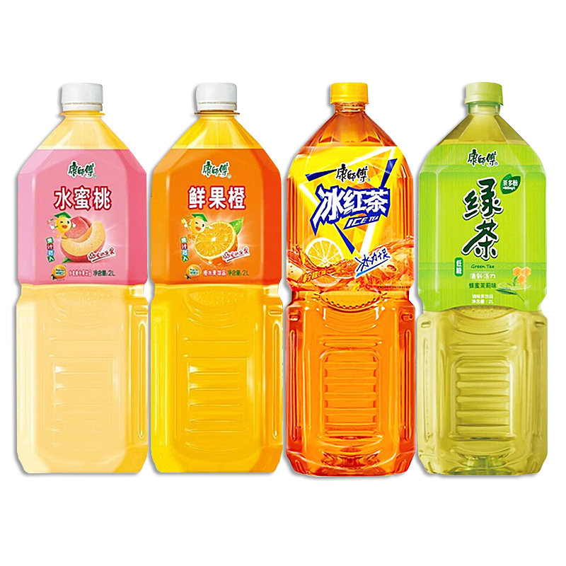 康师傅冰红茶2l升绿茶整箱大瓶鲜果橙茉莉蜜茶水蜜桃冰糖雪梨饮料 多