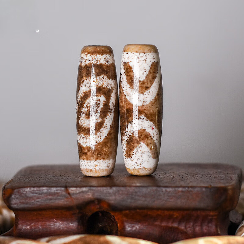 筑百年藏式天珠玛瑙散珠羊肚石渗透亮面配饰佛珠菩提配件隔珠 一眼双