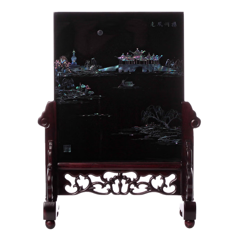 漆花（qihua）揚州漆器廠(chǎng)新中式國風(fēng)螺鈿裝飾擺件桌面屏風(fēng)商務(wù)喬遷禮物伴手禮 揚州風(fēng)光