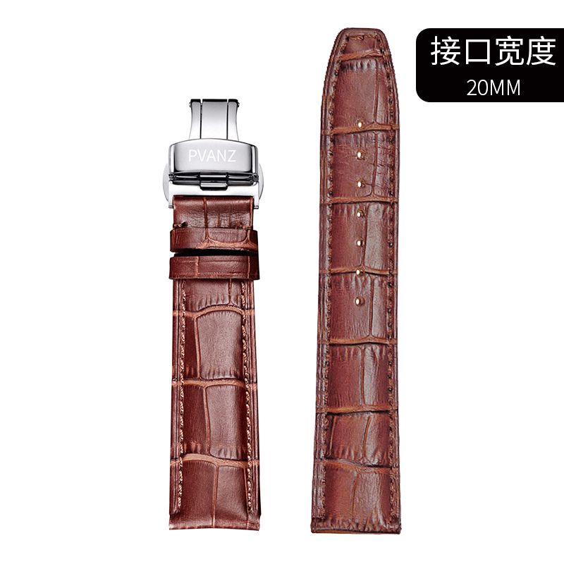 宝梵哲PVANZ品牌原装表带 多尺寸 适用于宝梵哲手表 蝴蝶扣棕色-20mm