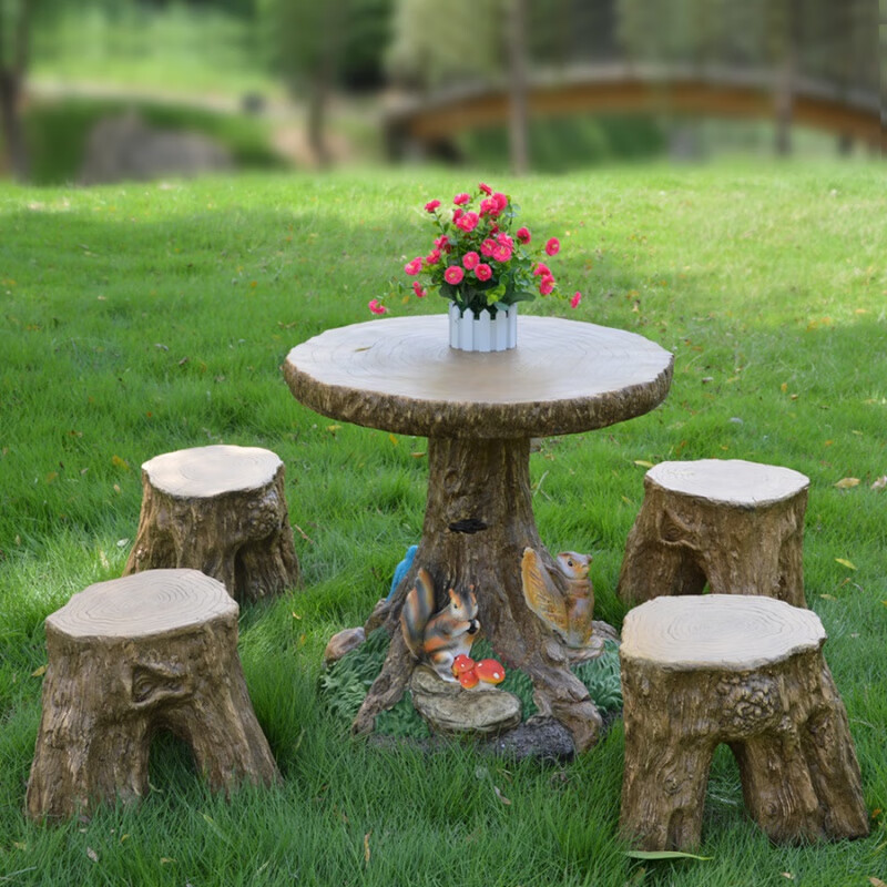 慕朗迪露天阳台户外庭院桌椅公园别墅防雨防晒仿木树桩休闲桌椅套五