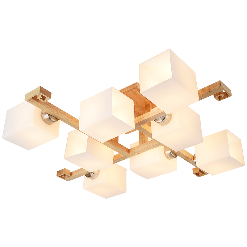 索燕 客廳燈北歐吸頂燈實木臥室燈餐廳燈書房原木日式榻榻米新中式燈具 9頭帶三色調(diào)光