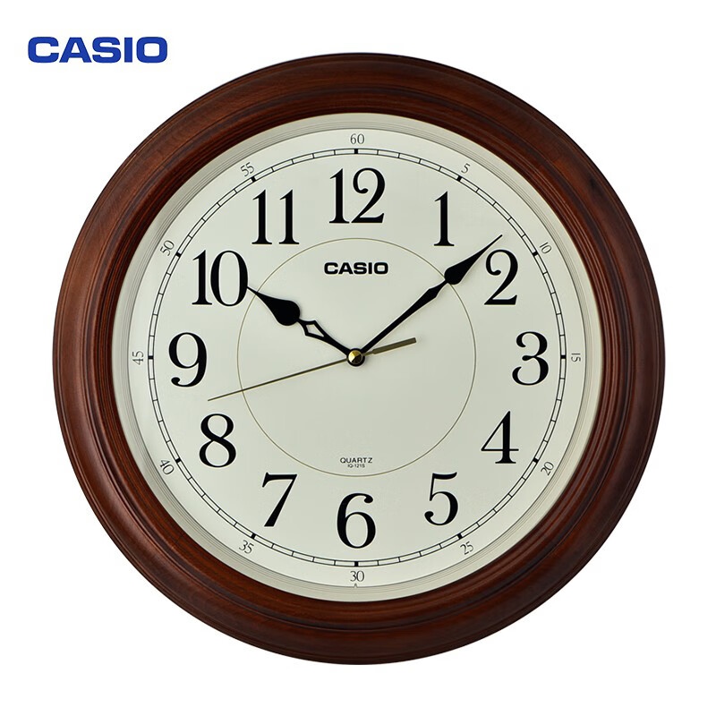 卡西欧（CASIO） 13英寸实木挂钟客厅卧室复古简约钟表现代石英钟IQ-121S  IQ-121S-5PF深棕色