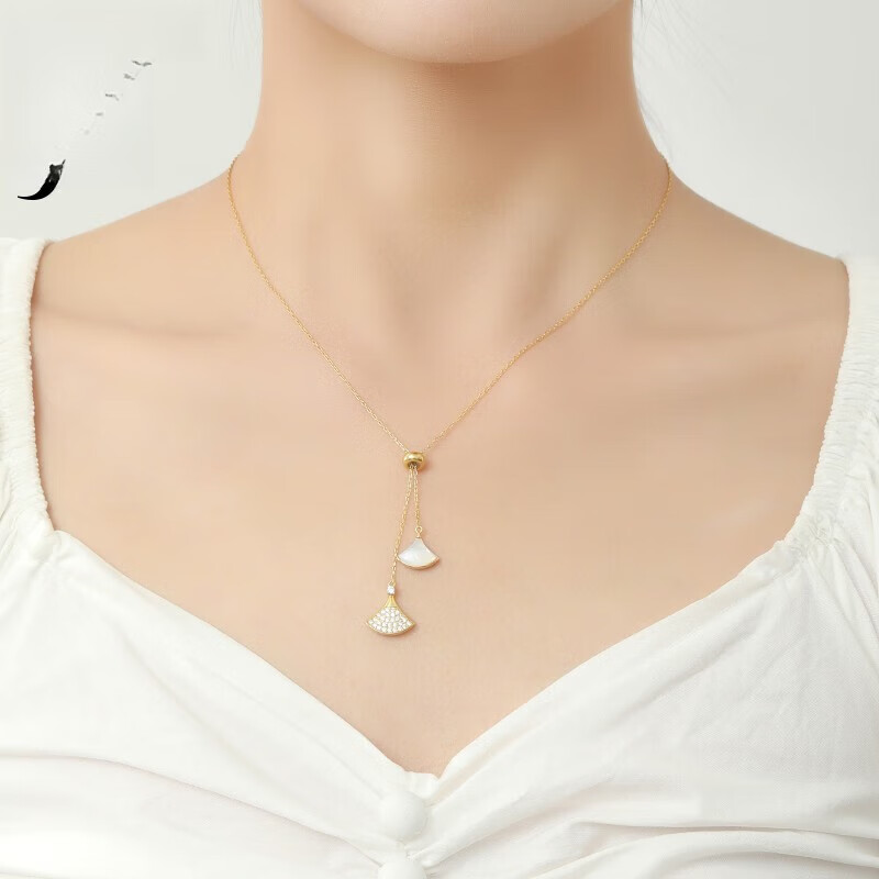 一贝辈子项链女925银小扇子白贝锁骨链简约风百搭时尚生日礼物 小 小扇子项链