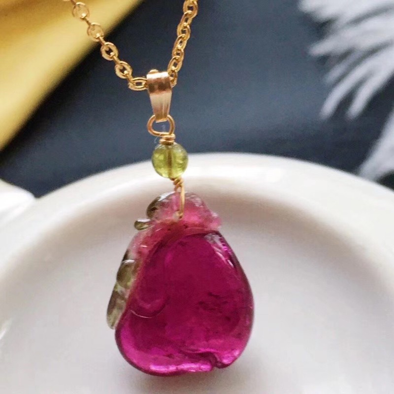 君政原矿西瓜碧玺吊坠 寿桃 健康长寿  水润油亮  晶莹剔透佩戴高贵