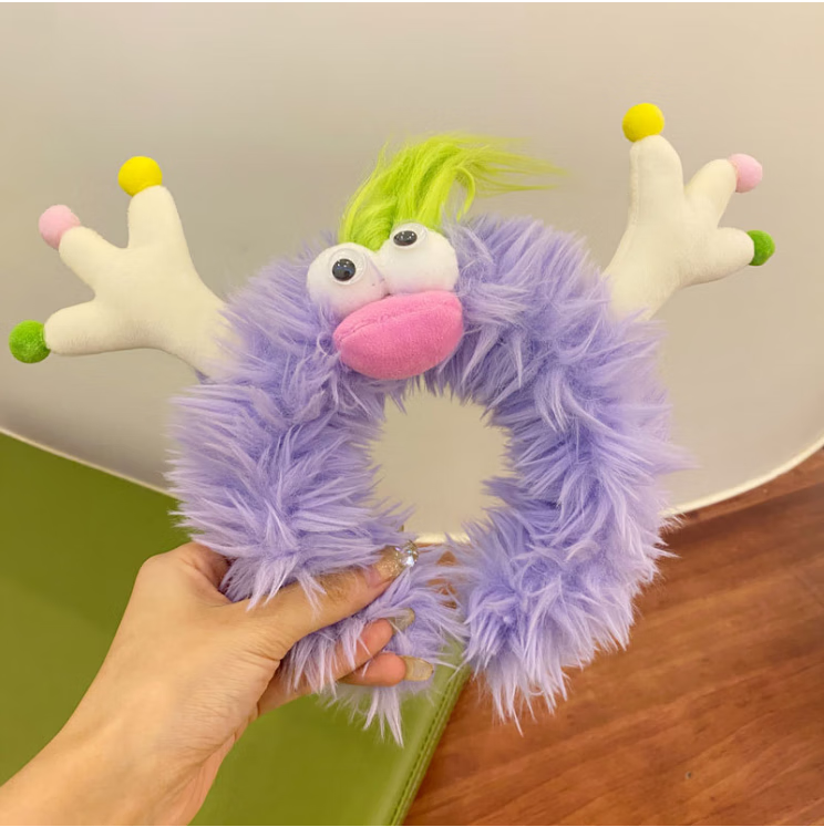 芠拉可愛毛絨發(fā)箍女洗臉發(fā)帶立體卡通動物發(fā)卡網(wǎng)紅防滑頭飾 丑萌娃-紫發(fā)箍A24-201
