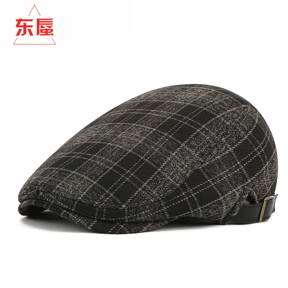 荻琮 帽子男士鴨舌貝雷帽男復(fù)古羊毛呢帽冬季青中年人歐美英倫畫家帽 55H01黑 均碼 （可調(diào)節(jié)）