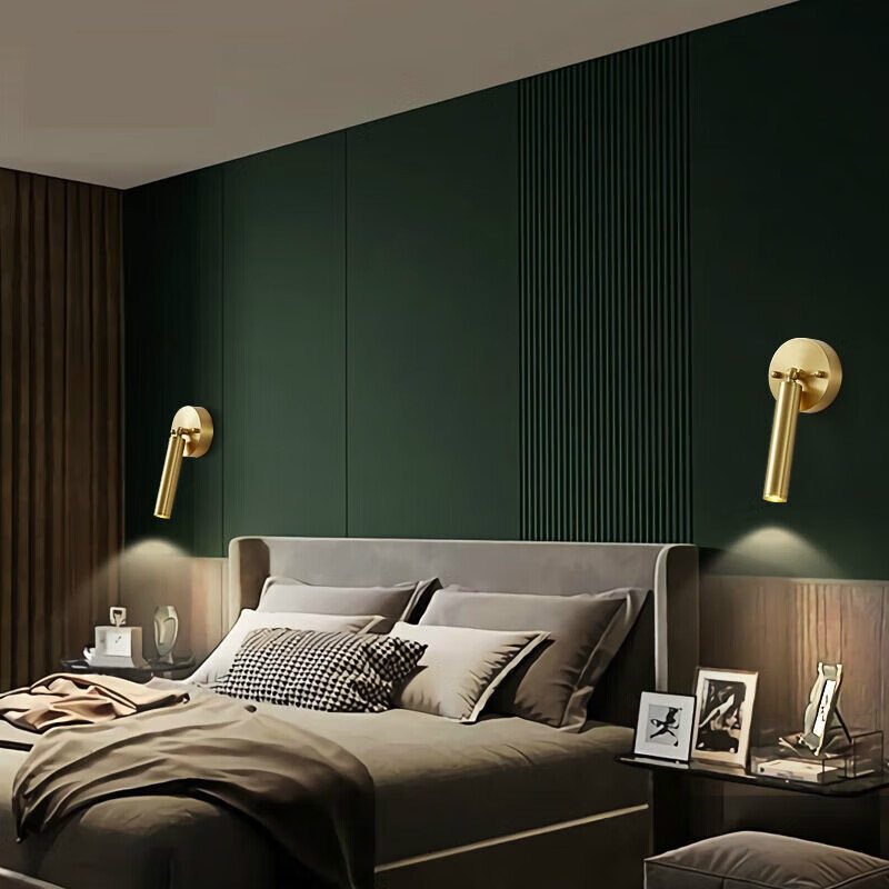 衫咩轻奢全铜床头壁灯现代卧室房间客厅背景墙壁灯射灯创意阅读灯 单