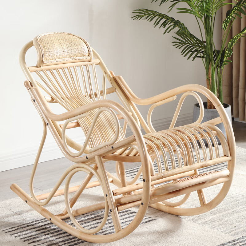 藤编藤椅躺椅靠背椅家用阳台庭院休闲椅北欧网红ins日式真藤摇椅 原色