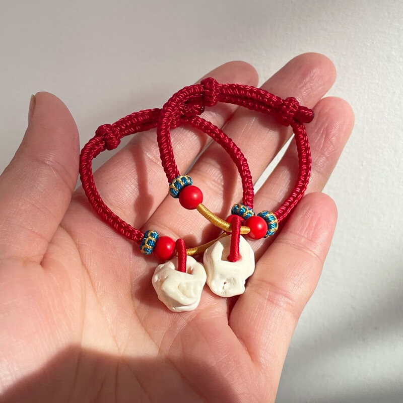 雅空手工编绳宝宝婴儿猪精骨手绳朱砂防惊吓猪惊骨手链定做原创编织