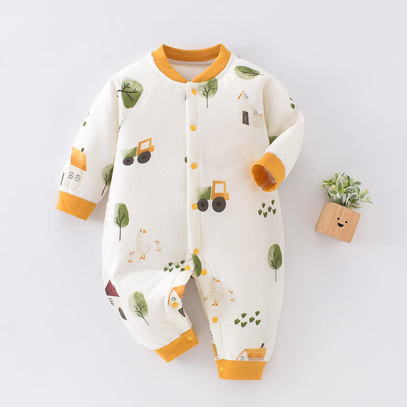 温小影 HELLO YING婴儿衣服秋冬款纯棉40克薄棉连体衣对开哈衣男女宝宝保暖棉衣棉服 小鹿【薄棉连体衣】 90cm