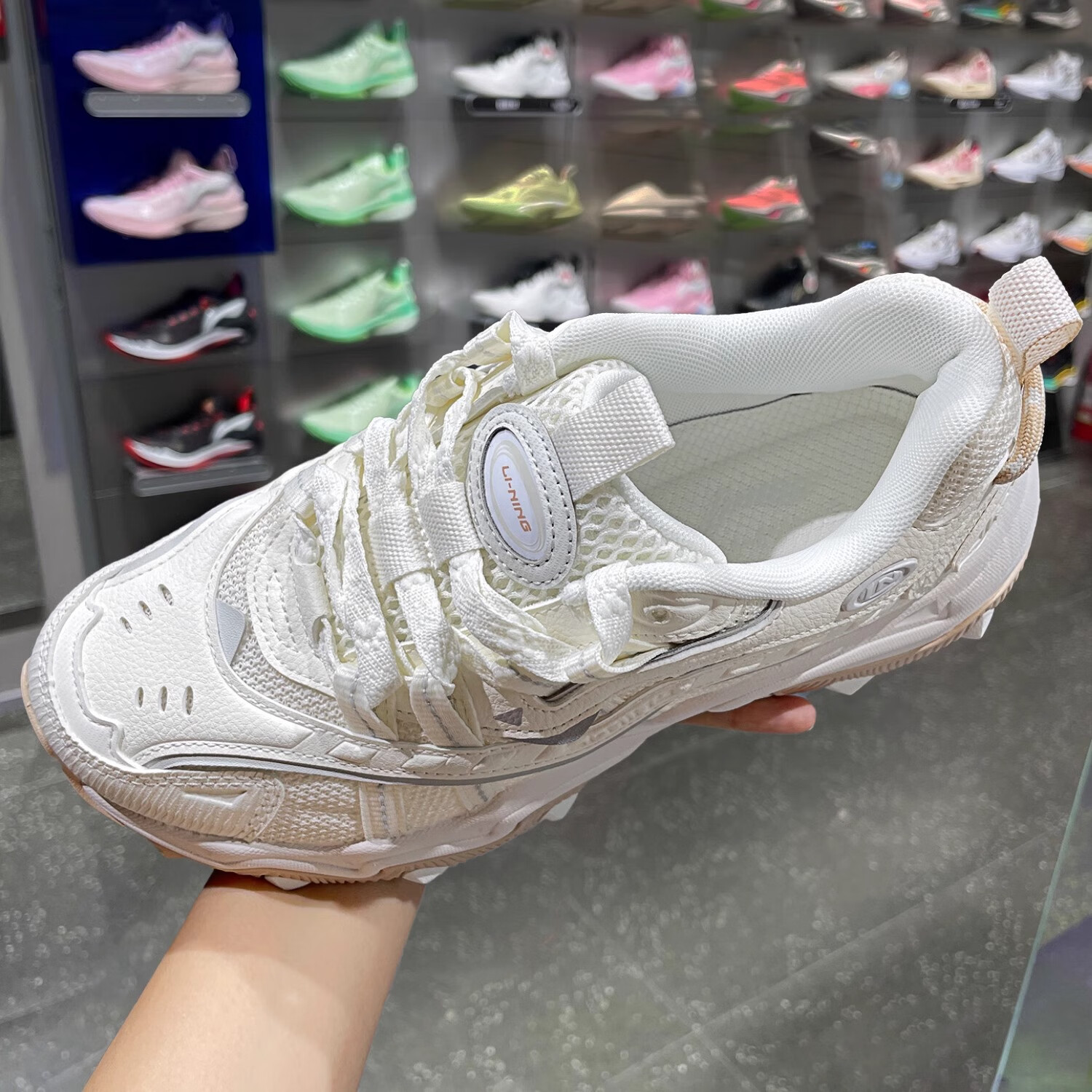 李宁运动鞋女款2024秋季新款猫爪经典复古潮流轻便减震透气老爹鞋 乳