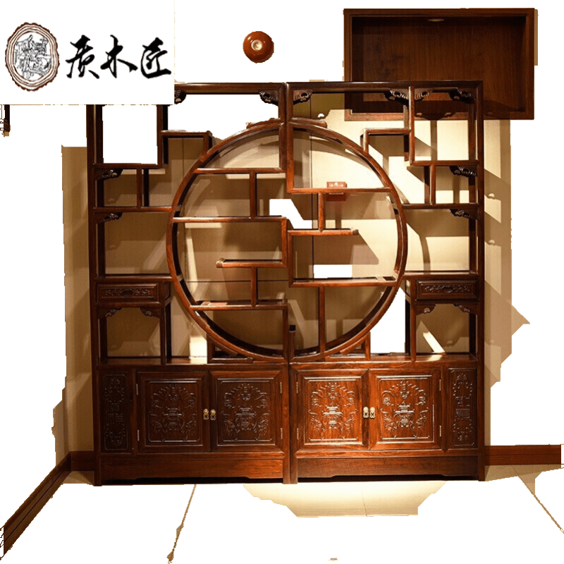 质木匠 非国标红木东非酸枝（学名：古夷苏木）实木中式家具博古架中式实木置物架仿古多宝阁古董架 团圆博古架