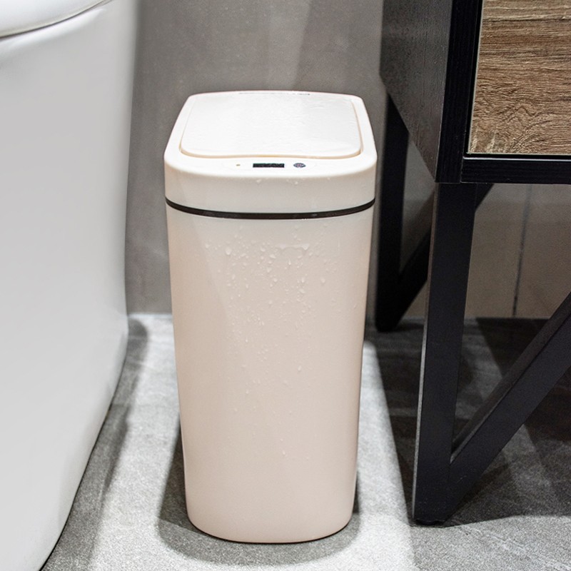纳仕达智能感应垃圾桶家用自动开盖卧室卫生间厕所浴室办公室防水带盖电动分类小号垃圾筒创意礼品7升 DZT-7-2S米白色
