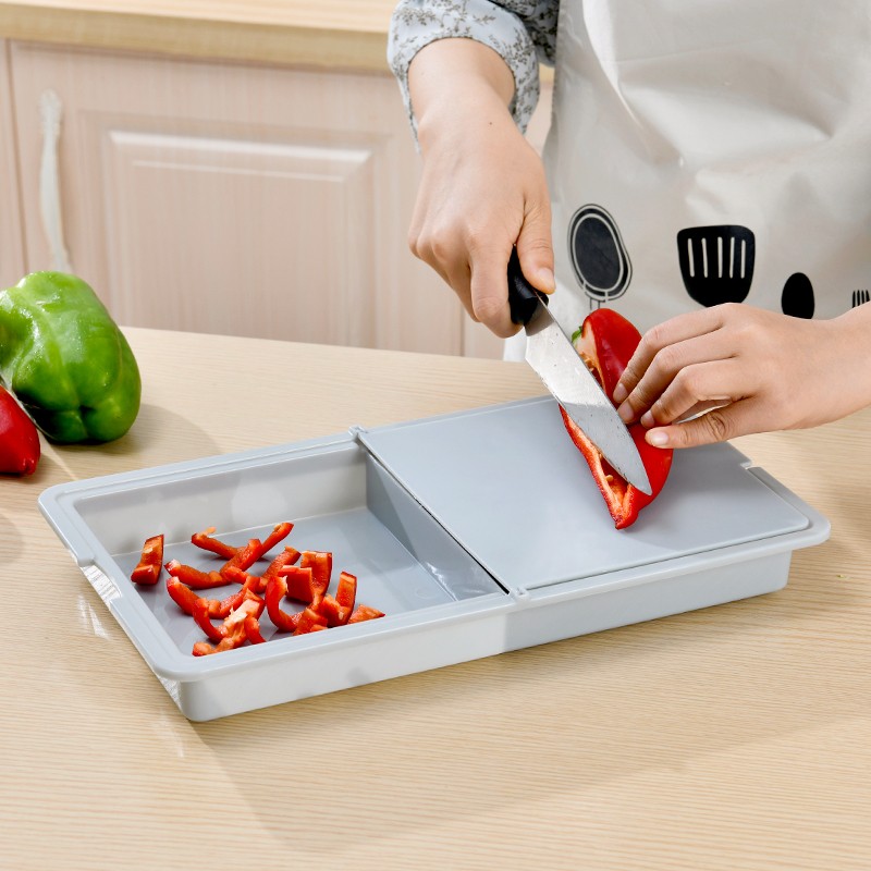 陳州 新款创意家用刀板迷你三合一翻盖菜板切菜板水果塑料厨房案板辅食板砧板 浅灰色
