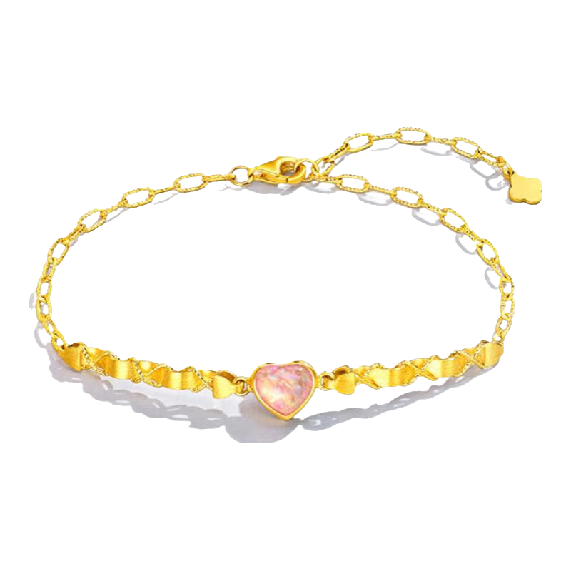 金至尊（3D-GOLD)心动黄金手链5G实心足金心形珐琅手链送女友礼物按克计价 总重4.8克（金重4.76克）
