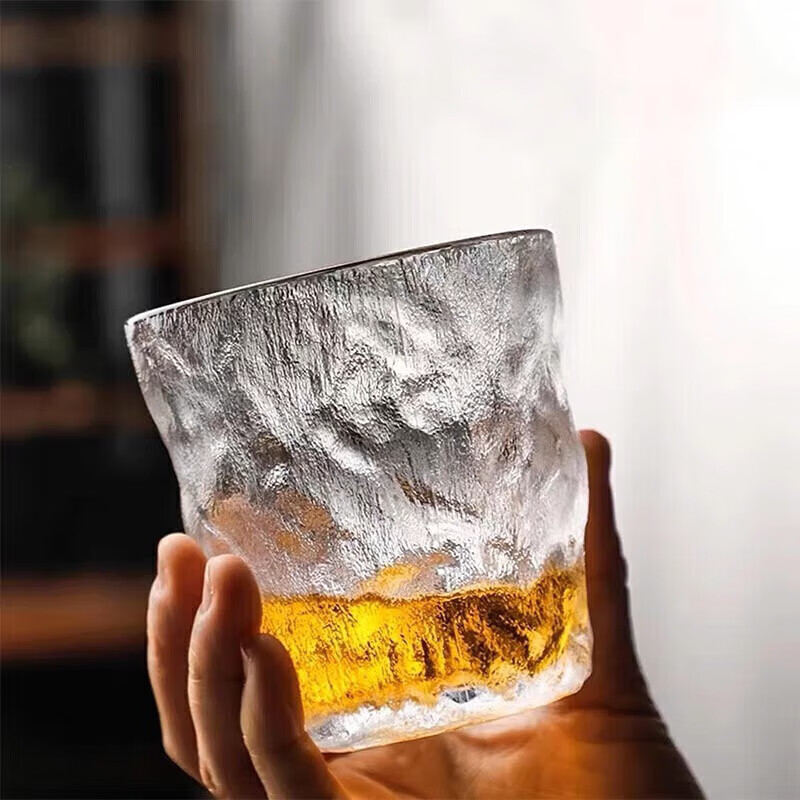 GHZJ玻璃茶杯简约冰川纹水杯家用玻璃杯饮料杯早餐杯300ml 冰川矮杯1个 260ml
