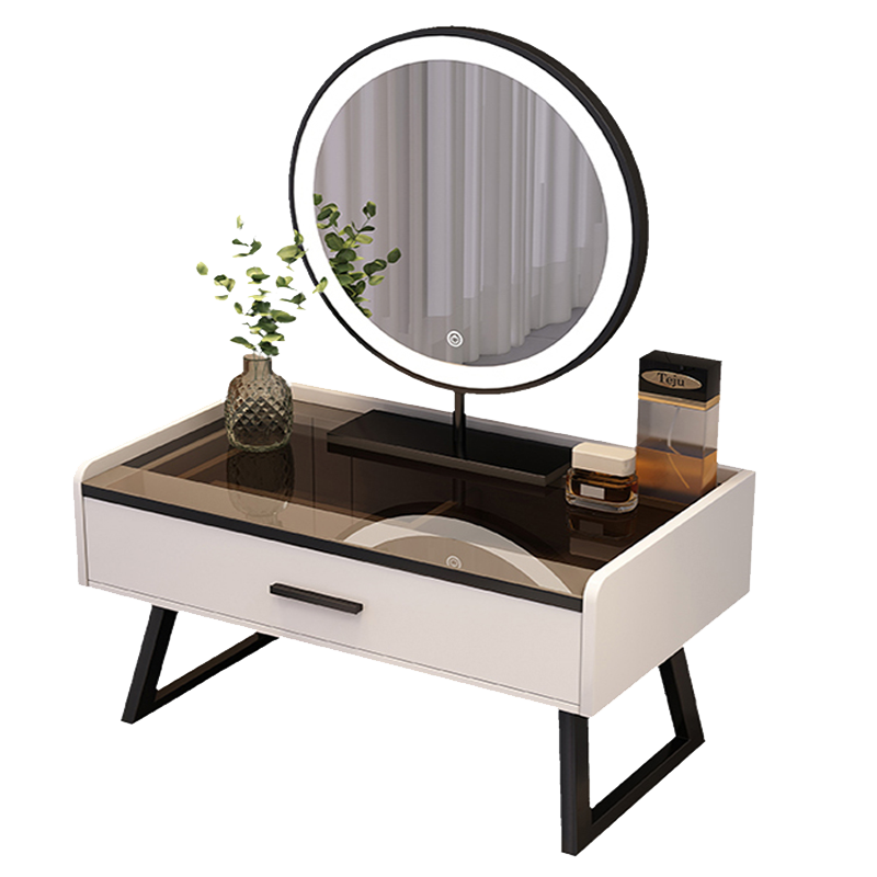 飘窗梳妆台全实木轻奢网红小户型简约阳台榻榻米化妆台迷你窗台 全实木黑玻璃50 不带镜