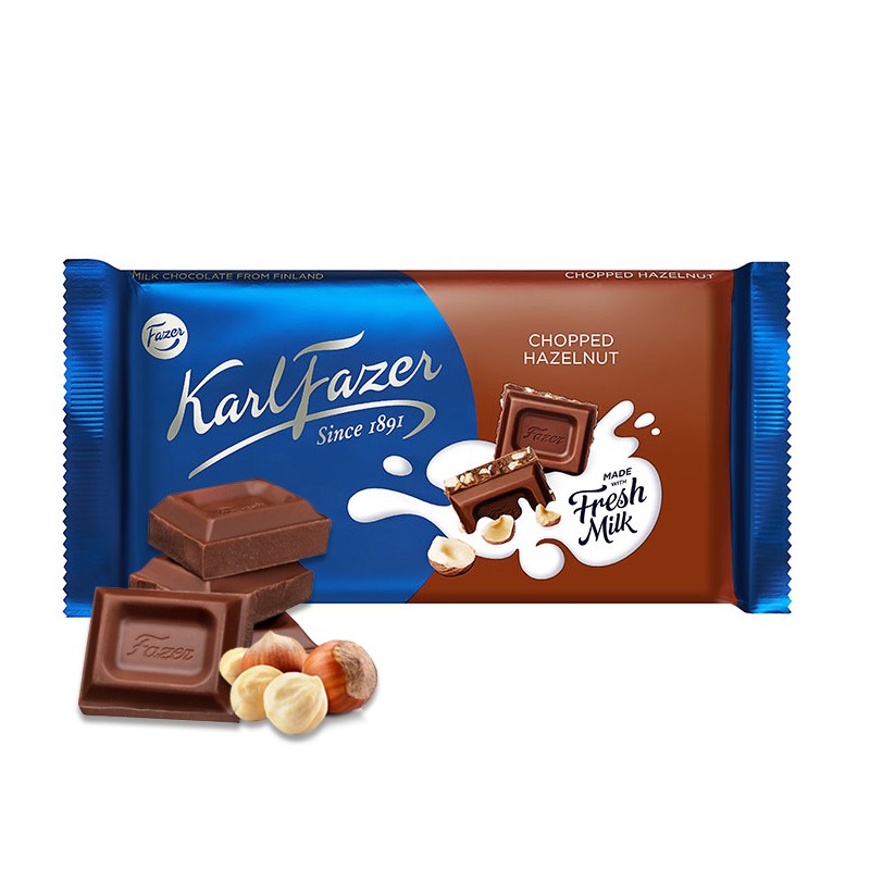 芬兰进口 菲泽（Fazer）卡菲泽榛子味牛奶巧克力145g*1 大板块排块装