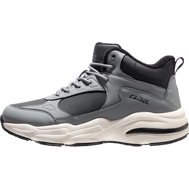 駱駝(CAMEL)加絨男鞋高幫休閑父親秋冬保暖棉鞋 K14C36L3635 中灰/黑 40