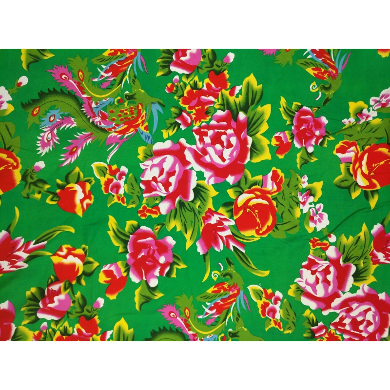 东北大花棉绸布料 东北大花布凤凰牡丹装饰纯棉绸人造棉面料酒店农家