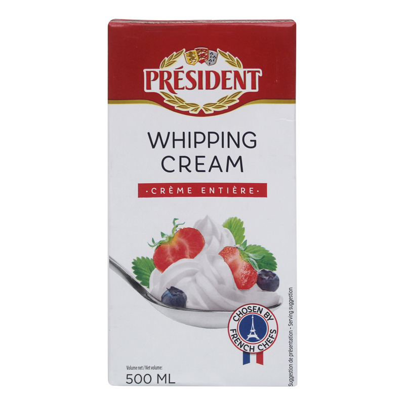 总统淡奶油500ml 高温稀家庭装奶油蛋糕家用小包装烘焙易打发