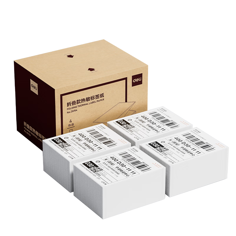 ������deli���հ��۵�����浥��ǩֽ75*100mm 500��*4�� ����������ǩ��ӡֽ ���ɽ����������ǩ ZG154