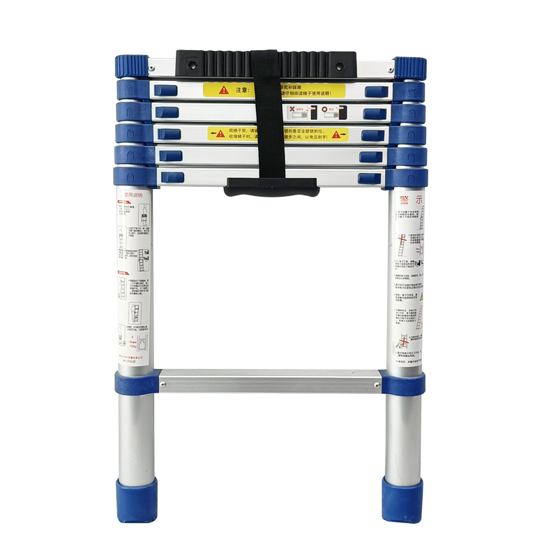 加多奇加厚带电线杆圆形垫圈折叠升降铝合金梯子单面伸缩便携工程梯 带垫圈蓝色单面梯1.4米步距30厘米