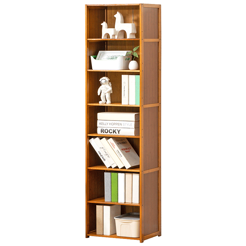 木马人简易落地多层加厚书架客厅组合置物架简约书房楠竹储物卧室现代桌面阅读架学生图书馆书橱 经典款-七层40长（三面密封）