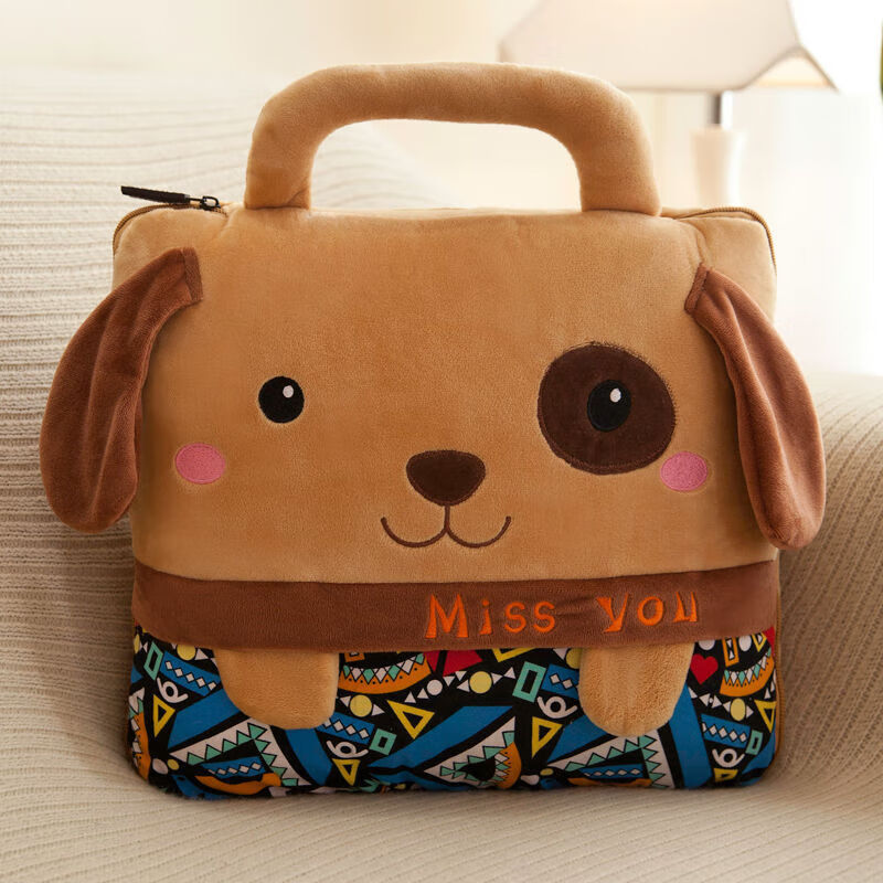 抱枕被子两用办公室午睡枕多功能折叠毯汽车靠垫靠枕卡通空调 花狗款