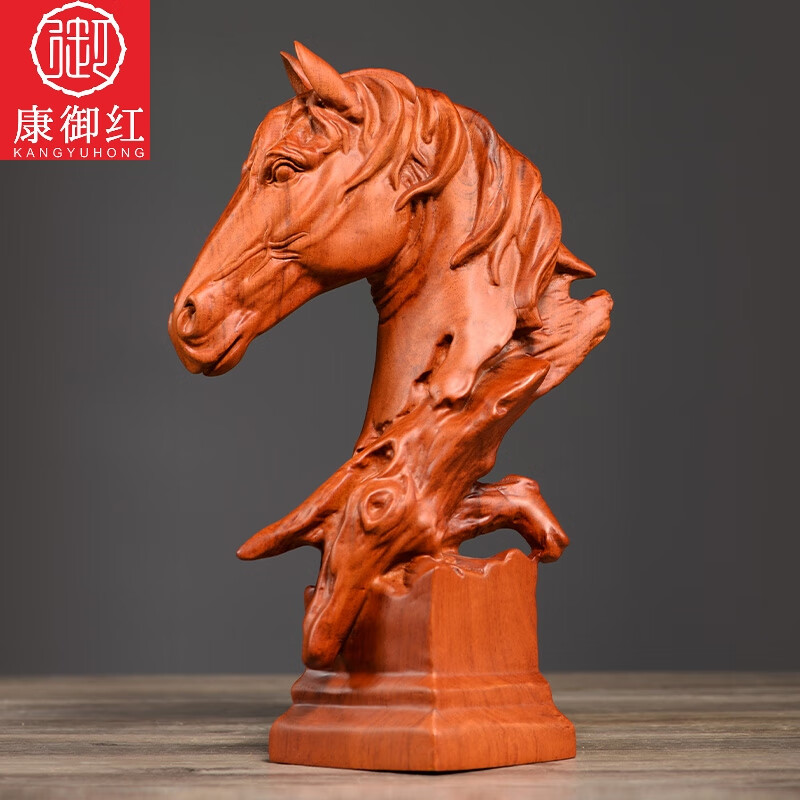 康御红花梨木雕马头模型办公室马首摆件实木质酒店会所家居客厅酒柜