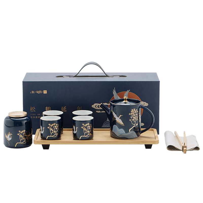 上新了文创 故宫茶具套装 茶壶茶叶罐茶杯茶盘礼盒送长辈男士生日礼物 松鹤延年茶具套组