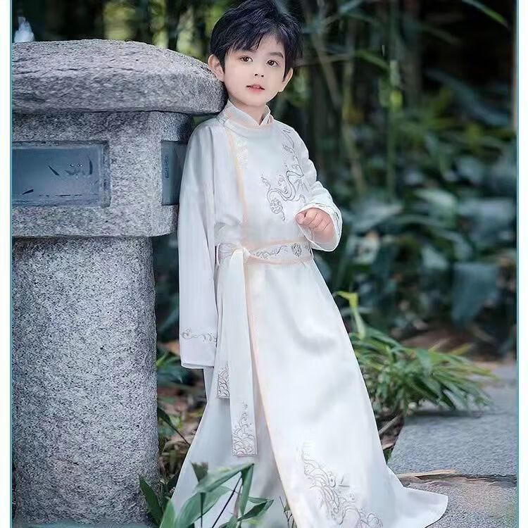 中国风女童宋朝明制古风新款连衣裙改良大码唐装旗袍 白袍 中衣 腰带