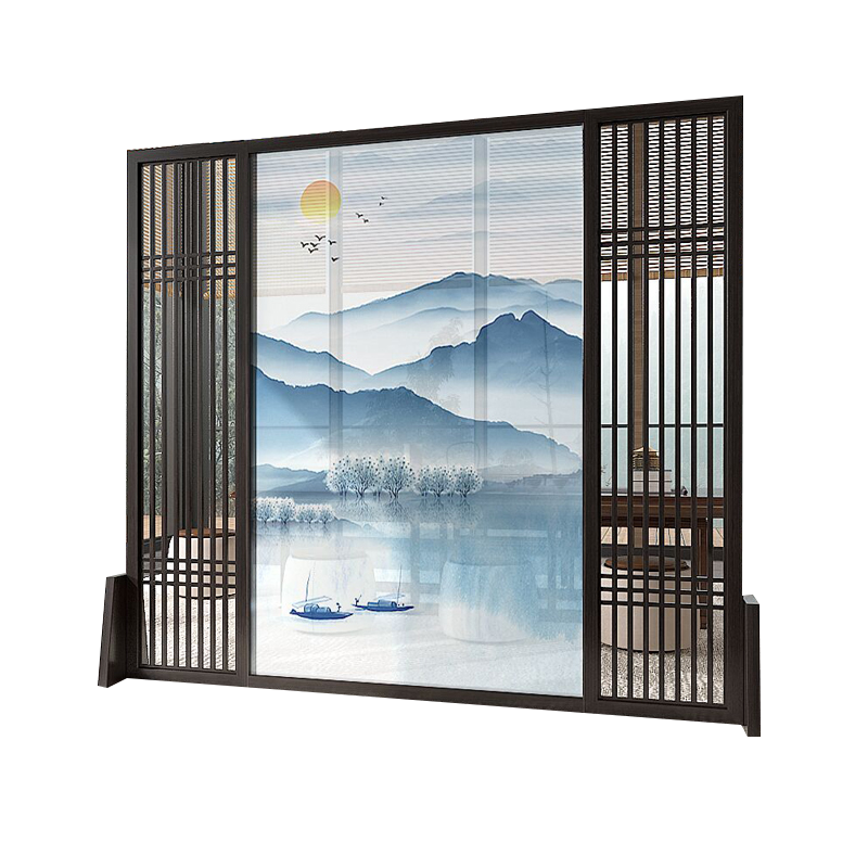 轩仕居 新中式隔断客厅屏风鞋柜一体卧室木质栅栏原木条镂空装饰墙花格栅入户玄关 款式一 整装