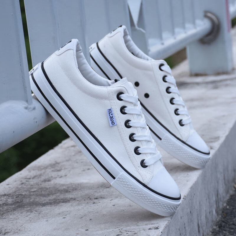 乔蝴白色帆布鞋男款白色帆布鞋男低帮春秋季男鞋韩版透气情侣学生布鞋