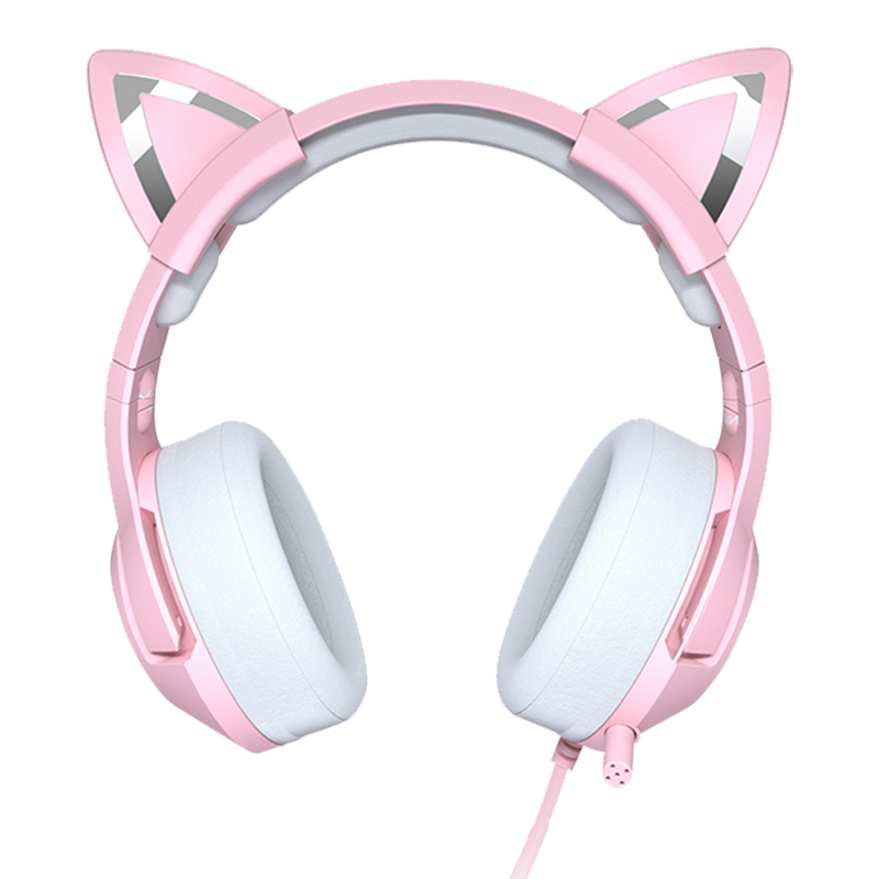 ONIKUMA 猫耳电竞游戏耳机头戴式 粉色电脑耳麦有线 女生网红主播台式笔记本吃鸡耳机带麦克风话筒 粉色猫耳朵耳机（3.5mm双圆孔+USB接口）
