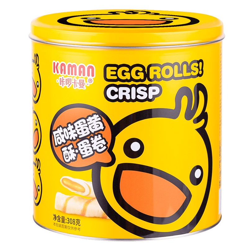咔啰卡曼鸡蛋卷咸蛋黄味蛋卷网红休闲零食礼盒榴莲味饼干罐装礼品308g 咸味蛋黄蛋卷308g