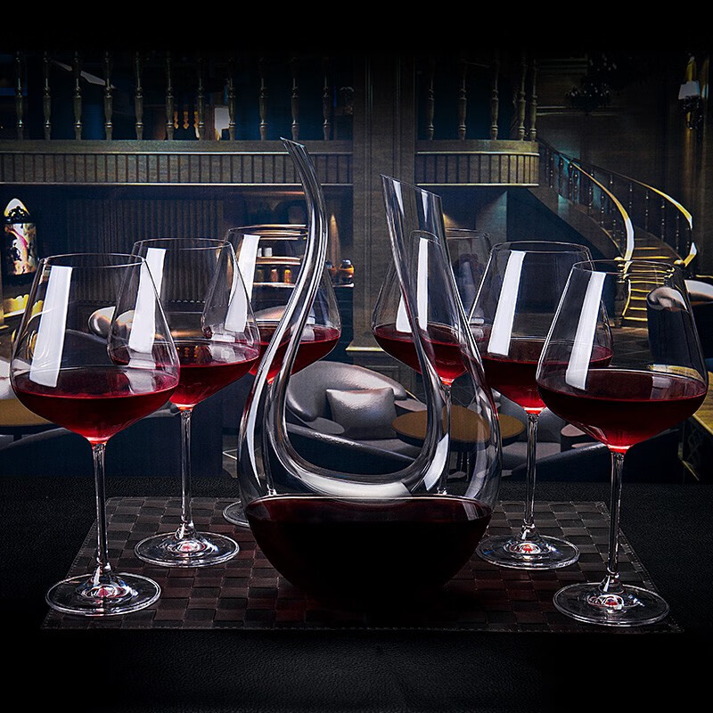 格娜斯 手工勃艮第红酒杯水晶玻璃高脚杯家用套装欧式葡萄酒杯大号 600ml 6只+水晶竖琴