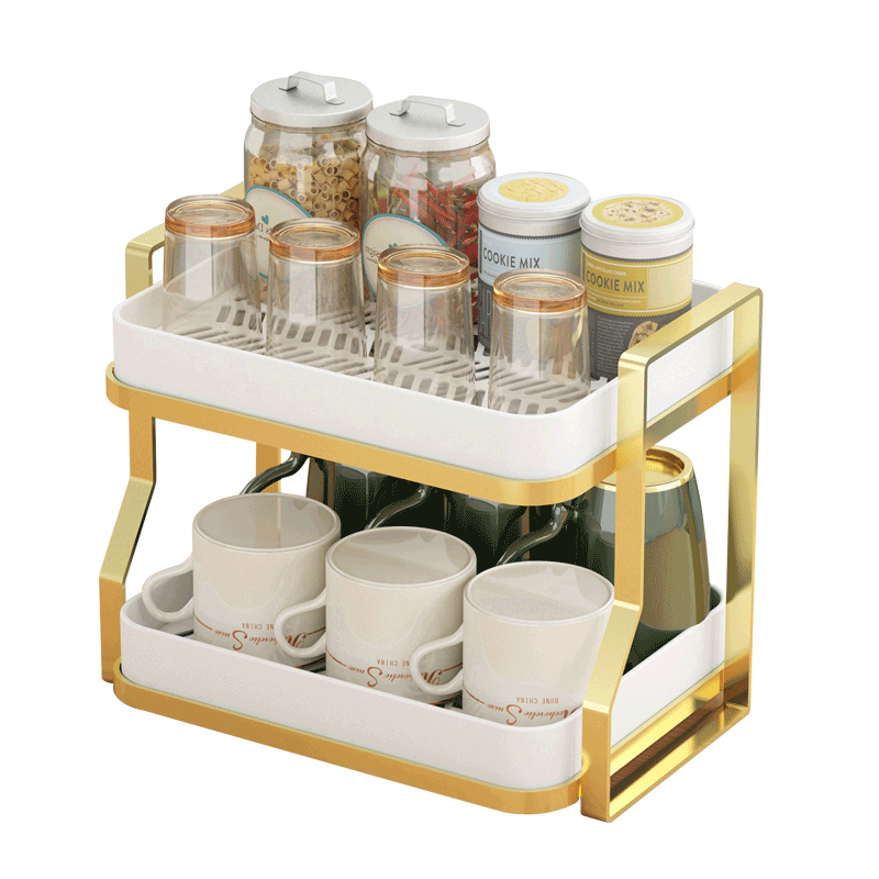 炎恩杯架水杯架子置物架杯子收纳沥水架多功能红酒杯茶杯储物架家用双层厨房置物架 扁线 白+白