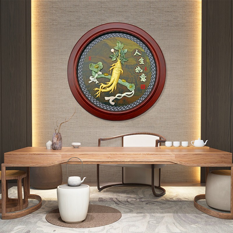 沃皓（wohao）东阳木雕入户软装新中式玉雕客厅墙壁装饰画背景墙玄关画挂画 85厘米×85厘米   连年有余 85cm*85cm